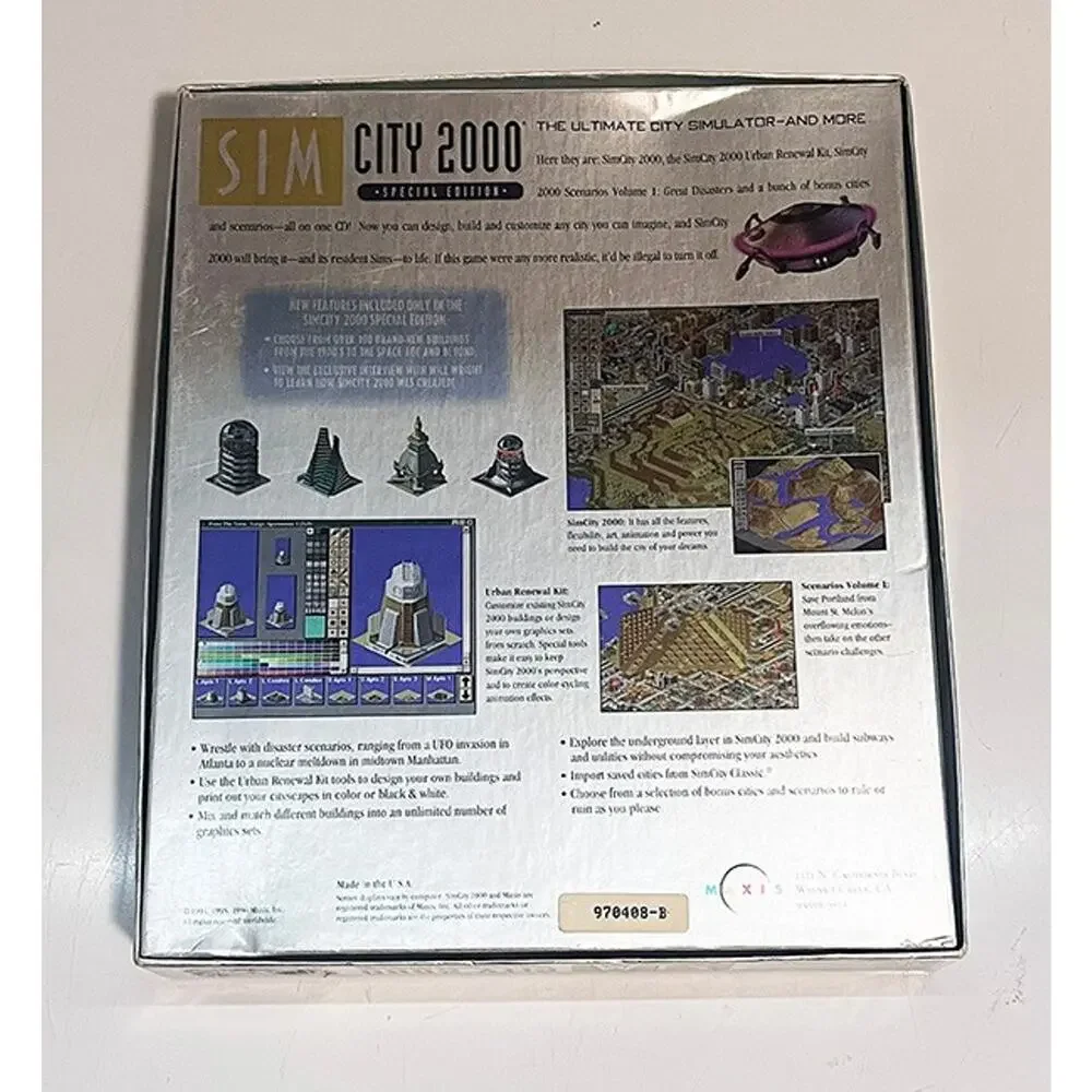 Vintage Original Sim City 2000 - Big Box PC Game - Complete + Strategy Guide